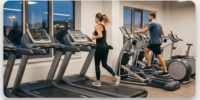 Aktive Person beim Cardio-Training zur Gewichtsreduktion im Fitnessstudio